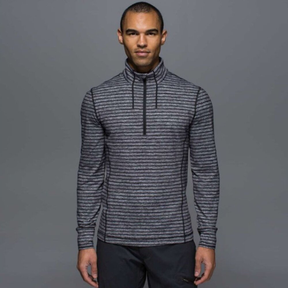 LULULEMON Sweat Session 1/2 Zip Raven Stripe Black No Size Tag Check Measurement